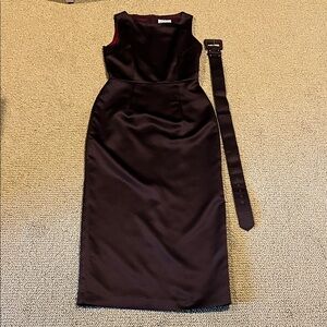 Elegant Brown satin Sleeveless gown with Belt Sz 2